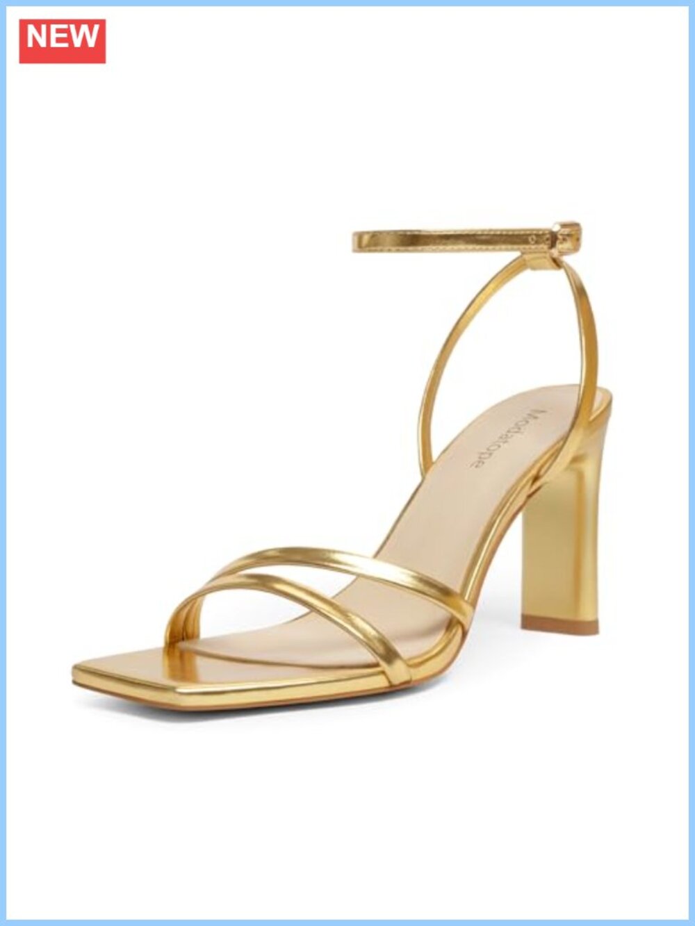 Women's Square Toe Strappy High Heel Sandals Ankle Strap Chunky Heels Faux